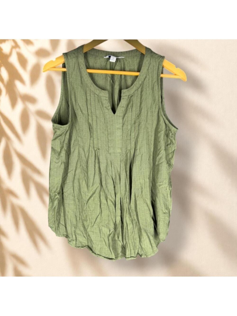 Croft & Barrow Blouse Women M Medium Green V-Neck Sleeveless Wide Strap Rayon